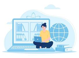 online lectures using the web concept flat illustration vector