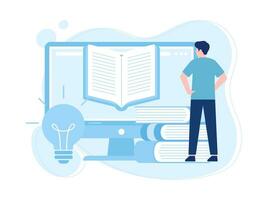 A man is looking for an idea in a book concept flat illustration vector