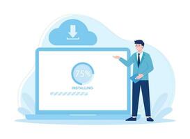 A man is installing apps on a laptop concept flat illustration vector