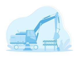 Heavy equipment is parked at a building construction project concept flat illustration vector