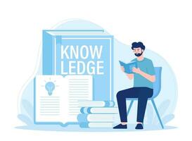 The male character is reading and searching to increase his knowledge concept flat illustration vector