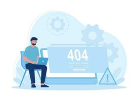 A man is checking a device for repairs concept flat illustration vector