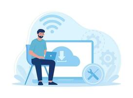 A man is checking a device for repairs concept flat illustration vector