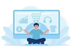 search for goods in online stores via computer concept flat illustration vector