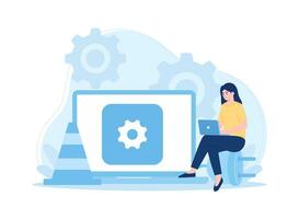 A woman is checking a device for repairs concept flat illustration vector