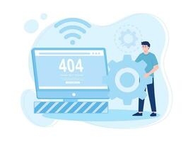 A man is checking a device for repairs concept flat illustration vector