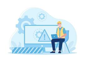 A man is checking a device for repairs concept flat illustration vector