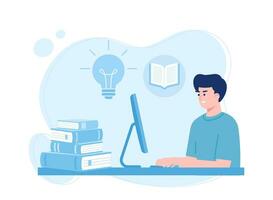 The male character is reading and searching to increase his knowledge concept flat illustration vector