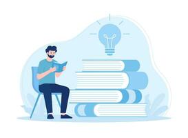 A man reading a book and browsing concept flat illustration vector