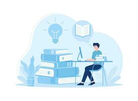 un hombre leyendo un libro y hojeada concepto plano ilustración vector