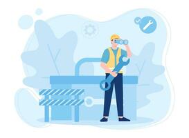 Men do the work and analyze the data themselves concept flat illustration vector