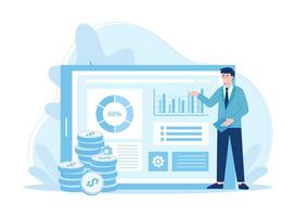 Man doing annual financial check in business concept flat illustration vector