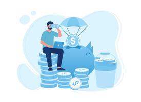 a man saving in a piggy bank concept flat illustration vector