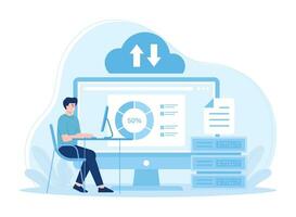 hombres hacer el trabajo y analizar el datos sí mismos concepto plano ilustración vector