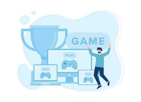 un hombre es un campeón en el juego concepto plano ilustración vector