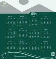 Calendar for 2024, Week starts on Sunday vector