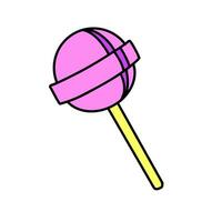 Lollipop hard sugar candy on stick. 1990 retro colored sweet caramel illustration. 90s 00s style hand drawn doodle element. Isolated vector illustration
