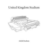 gráfico diseño de el anfield estadio, Liverpool ciudad, Liverpool hogar equipo. unido Reino internacional fútbol americano estadio. primer ministro liga vector