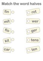 Match the word halves. Educational game. Worksheets for kids vector