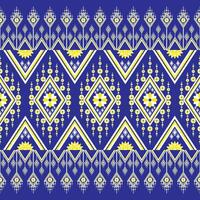 Ethnic embroidery geometric  floral pattern that is beautiful and unique. Blue background, designed for garment, tile, clothing, textile, carpet, cloth bag. vector