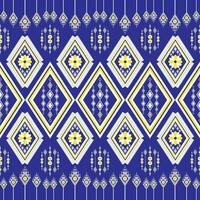 Geometric ethnic embroidery floral pattern, beautiful and unique from local woven fabric. Blue background, designed for garment, tile, clothing, textile, carpet, cloth bag. vector