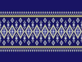 Geometric fabric pattern with flowers connected together, beautiful and unique, ethnic. embroidery on a blue background designed for garment, tile, clothing, textile, pillowcase, cloth bag. vector