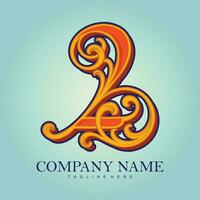 Gold emblem flourish number 2 monogram logo vector illustrations for your work logo, merchandise t-shirt, stickers and label designs, poster, greeting cards advertising business company or brands.