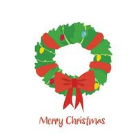 Christmas wreath vector. Merry christmas and happy new year clip art. Flat vector in cartoon style isolated on white background.