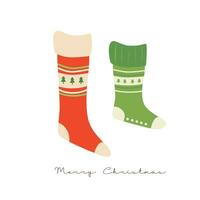 Navidad calcetines vector. Navidad regalo. alegre Navidad y contento nuevo año acortar Arte. plano vector en dibujos animados estilo aislado en blanco antecedentes.