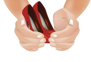 hands of people protecting women's red shoes- vector