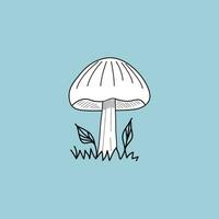 Mushroom Vector hand drawn illustration, mushroom isolated on blue background, single mushroom