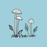 Mushroom Vector hand drawn illustration, mushroom isolated on blue background, single mushroom