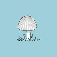 Mushroom Vector hand drawn illustration, mushroom isolated on blue background, single mushroom