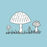 Mushroom Vector hand drawn illustration, mushroom isolated on blue background, single mushroom