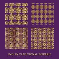 Grid of Four Gold Indian Traditional Patterns on Purple Background vector