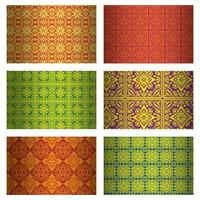 Collage of Colorful Patterned Tiles in Red, Green, Orange, and Purple vector