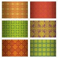 Collage of Colorful Patterned Tiles in Red, Green, Orange, and Purple vector