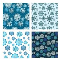 Four Snowflake Patterns in Shades of Blue and White vector