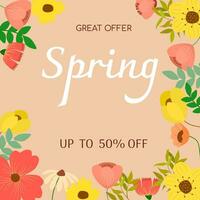 Sale spring background flowers vector