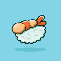 Shrimp Nigiri Vector Icon Illustration. Shrimp Nigiri Food Icon Concept Yellow soft Isolated. Flat Cartoon Style Suitable for Web Landing Page, Banner, Flyer, Sticker, Card, Background