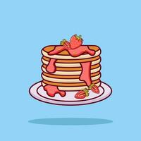 Pancake strawberry Vector Icon Illustration. Pancake  Icon Concept Purpel soft Isolated. Flat Cartoon Style Suitable for Web Landing Page, Banner, Flyer, Sticker, Card, Background