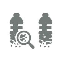 Microplastics with plastic bottle particles vector icon. Micro plastic or microplastic with magnifying glass symbol for pollution.