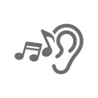 Human ear and music notes vector icon. Listening to music symbol.