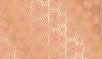 Geometric abstract textured kaleidoscope hexagon pattern in Calming Coral color with gold tint. Ornament for wrapping paper, wallpaper, package design, banner, card and template. vector