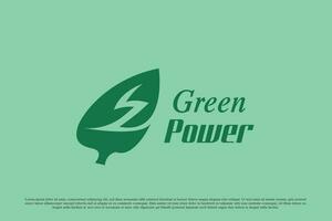 Energy leaf logo design illustration. Lightning leaf silhouette natural power ecology  energy resources natural bio element green tree root growth. Abstract creative modern simple flat icon. vector