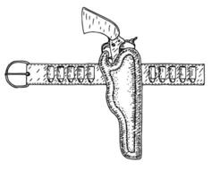 vector bosquejo un vaquero pistola en el funda con balas. cinturón munición vector icono. revólver, un cinturón funda y munición