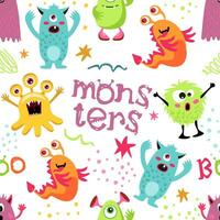 Seamless pattern with funny monsters. Cute cartoon. Texture for kids apparel, fabric, textile, wrapping. Vector illustration