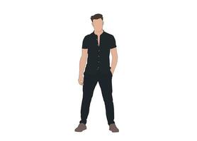 Vector about fashion man wearing T-Shirt black color white background. Men's fashion clothing theme concept.