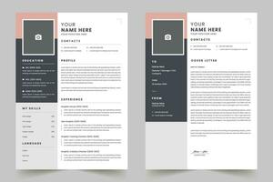 Clean Modern Resume Layout Vector Template for Business Job Applications, Minimalist resume CV template, Resume design template, CV design, multipurpose resume design