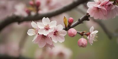 a realistic a close up of a cherry blossom tree ai generated photo